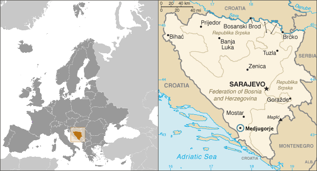 Carte géographique de la Bosnie-Herzégovine.
